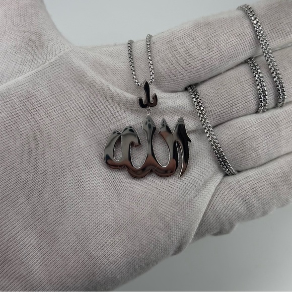 925 Sterling Silver White Gold Plated Allah Pendant Approx. 10g Unisex